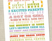 Rainbow Baby Shower Invitation - colorful words, gender neutral, coed (Printable Digital File OR Printed Cards)
