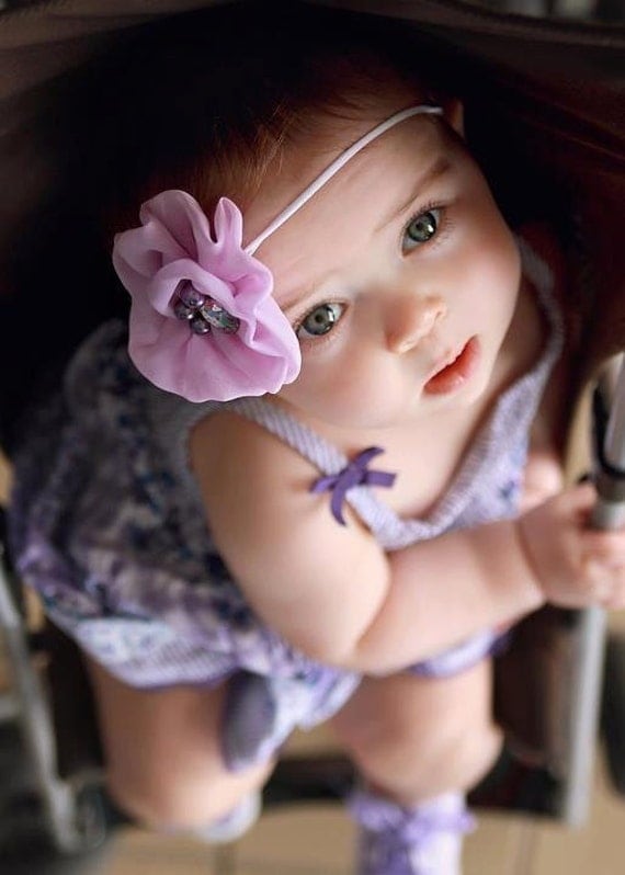 Purple Lavender Chiffon Shabby Chic Flower Headband with Pearls and Rhinestones Babies Toddlers Girls Spring Boutique Photography Prop