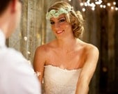 Halo ruffles -  Wedding crown tiara - mint and beige - silk ruffle flowers - bridal halo -  wedding hair accessories - Mint Ruffles