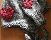 L'Amour Hat and S'Mittens Set - Custom knit Valentine heart hat and mittens, newborn to 4T, choose size and colours