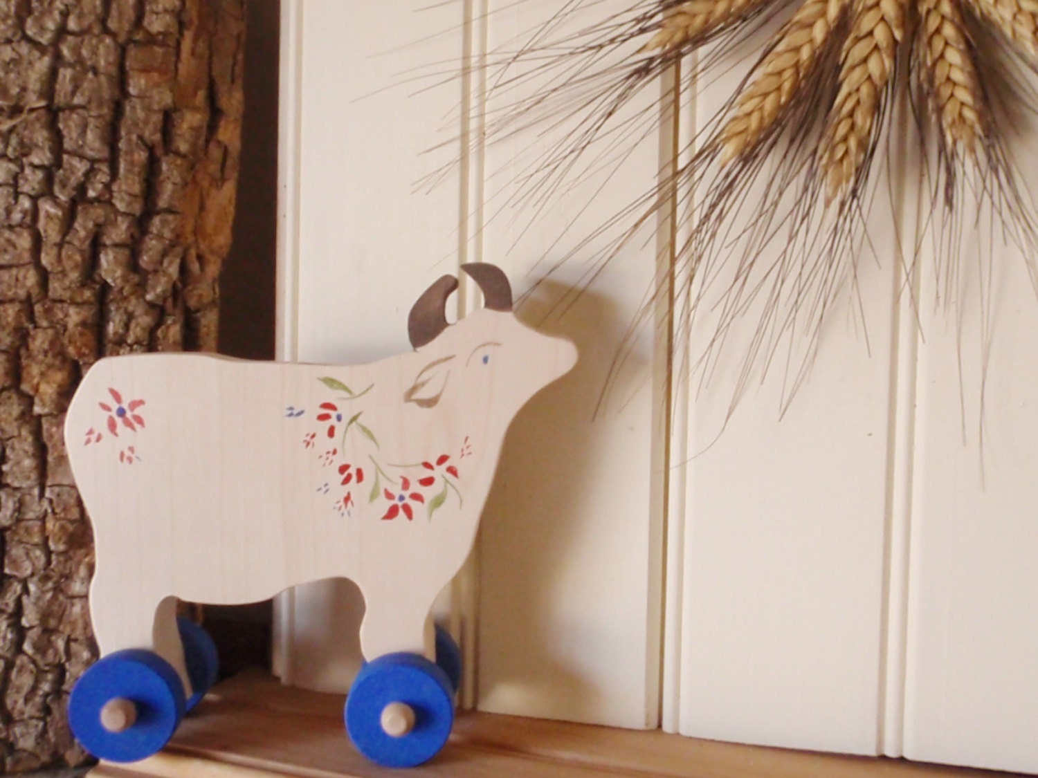 alpine folk cow / farmhouse folkloric rustic vintage-inspired push toy - (made to order)