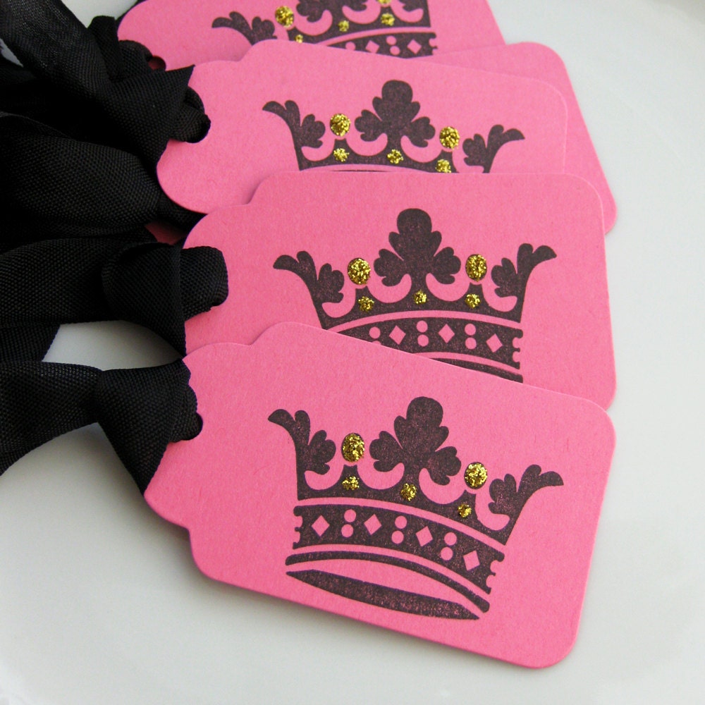 Crown Favor Tags Gold Glitter- Set of 6 - Custom Colors Available - Crown Party Favor Tags Princess Party Tags Il_170x135