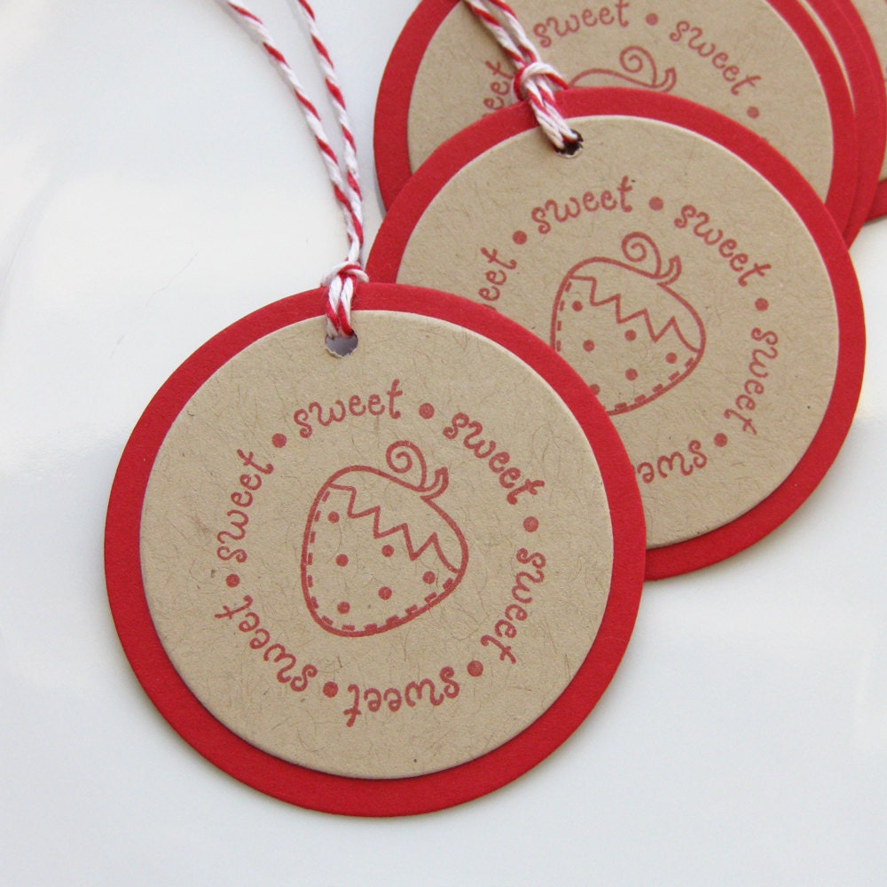 Strawberry Gift Tags Sweet - Set of 6 - Sweet Strawberry Party Favor Tags Il_570xn