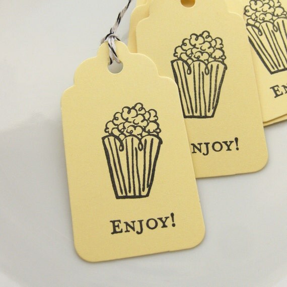 Popcorn Gift Tags Enjoy - Set of 8 - Custom Colors Available - Carnival Party Circus Birthday Favor Tags Il_570xn