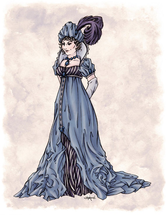 Regency Fashion Print - Dowager from 19th c. Regency England - Costume Illustration