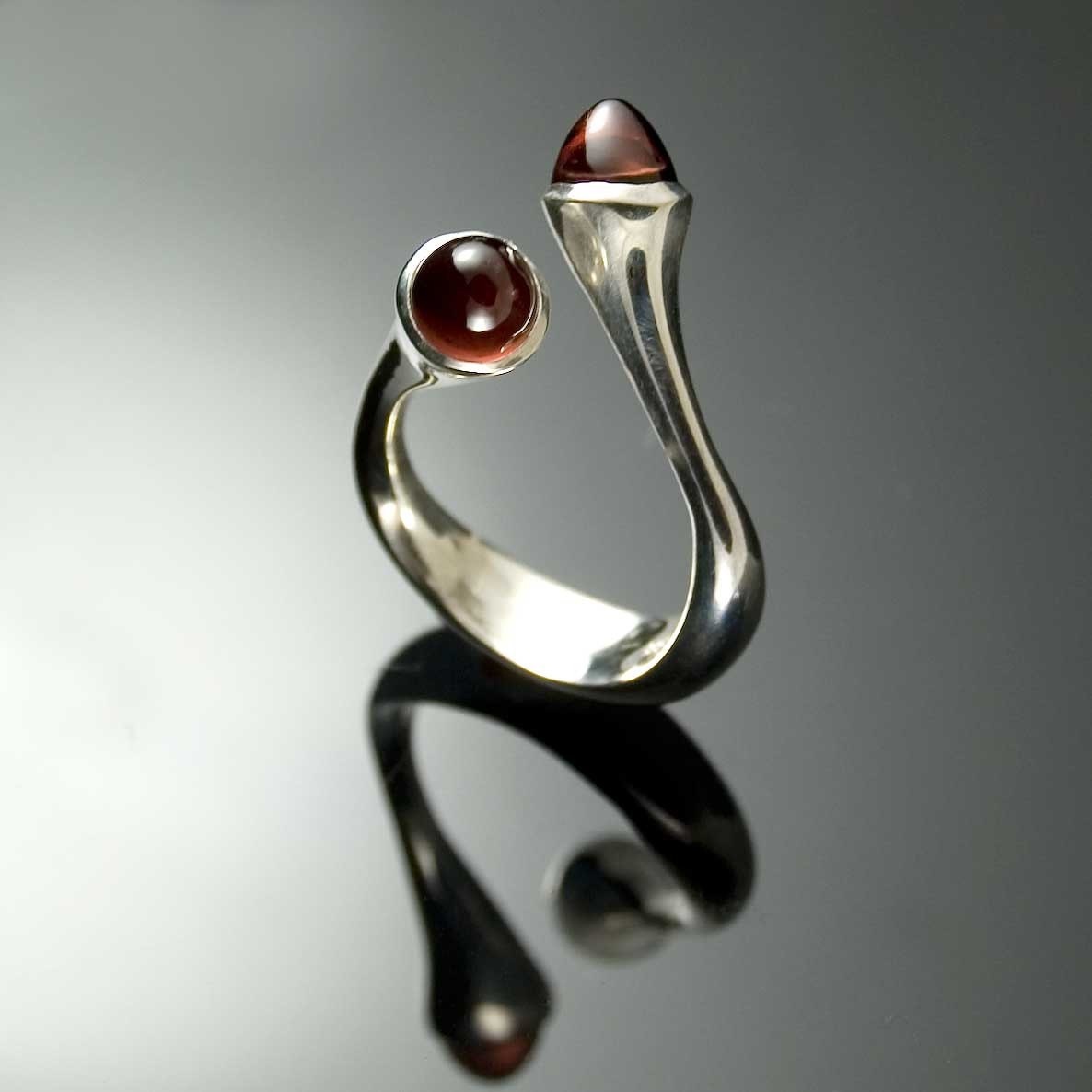 Red Dragon Sterling Silver ring with Garnet Bullets, size 6 to 7