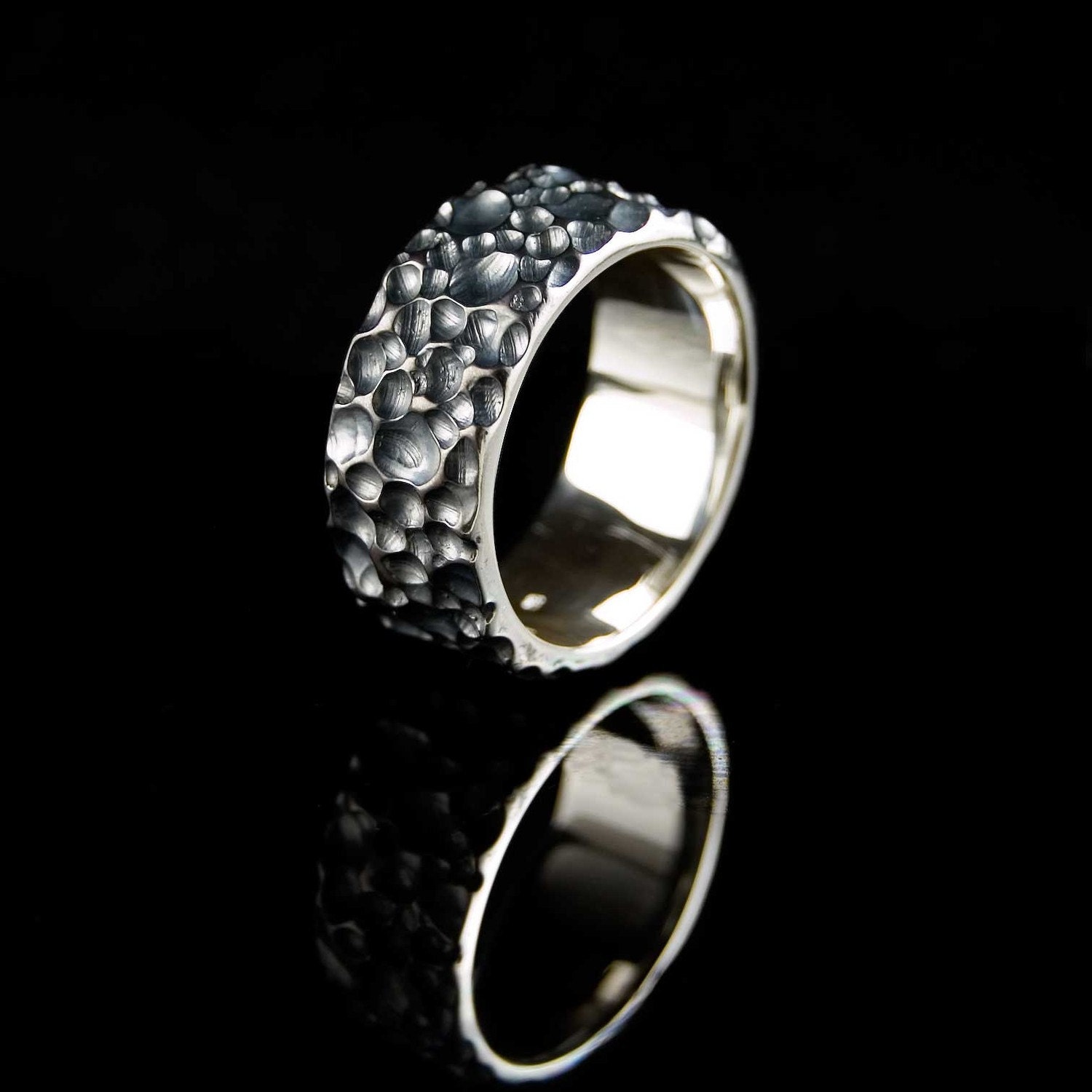 Big Mama, Men Wide Sterling Silver Textured Ring, Unisex Ring