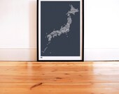 Japan Type Map in Sheer Slate - decorative screen print