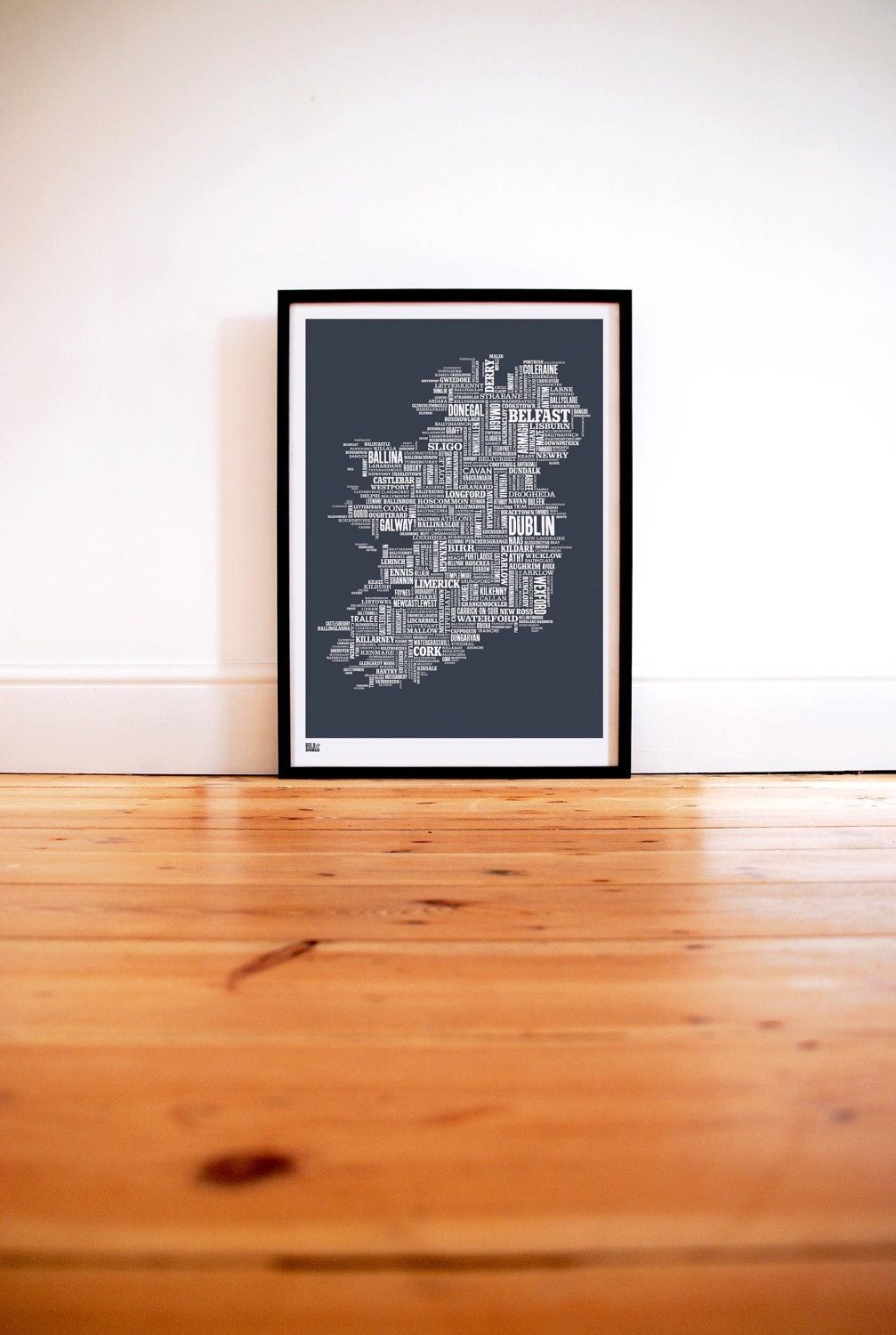 Ireland Type Map in Sheer Slate - Decorative Screen Print