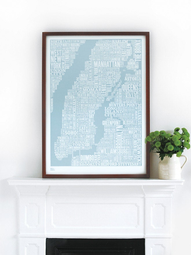 New York City Map in Duck Egg Blue - Decorative Screen Print