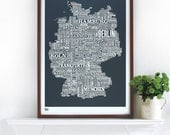 Germany Type Map in Sheer Slate - decorative screen print