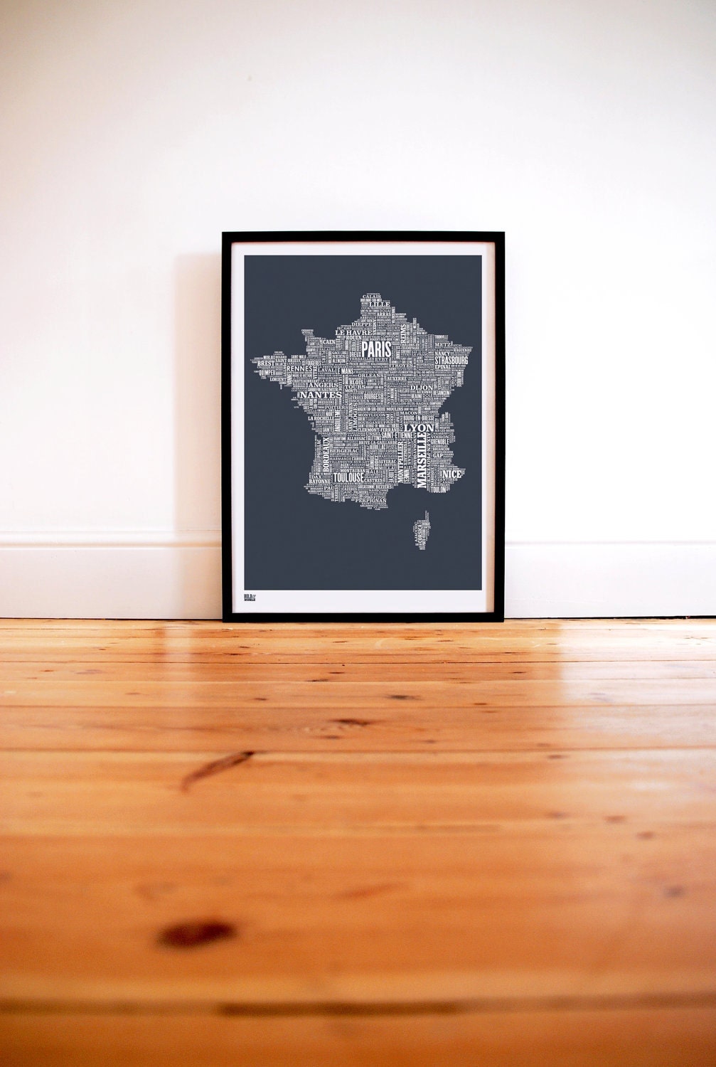 France Type Map in Sheer Slate - Decorative Screen Print