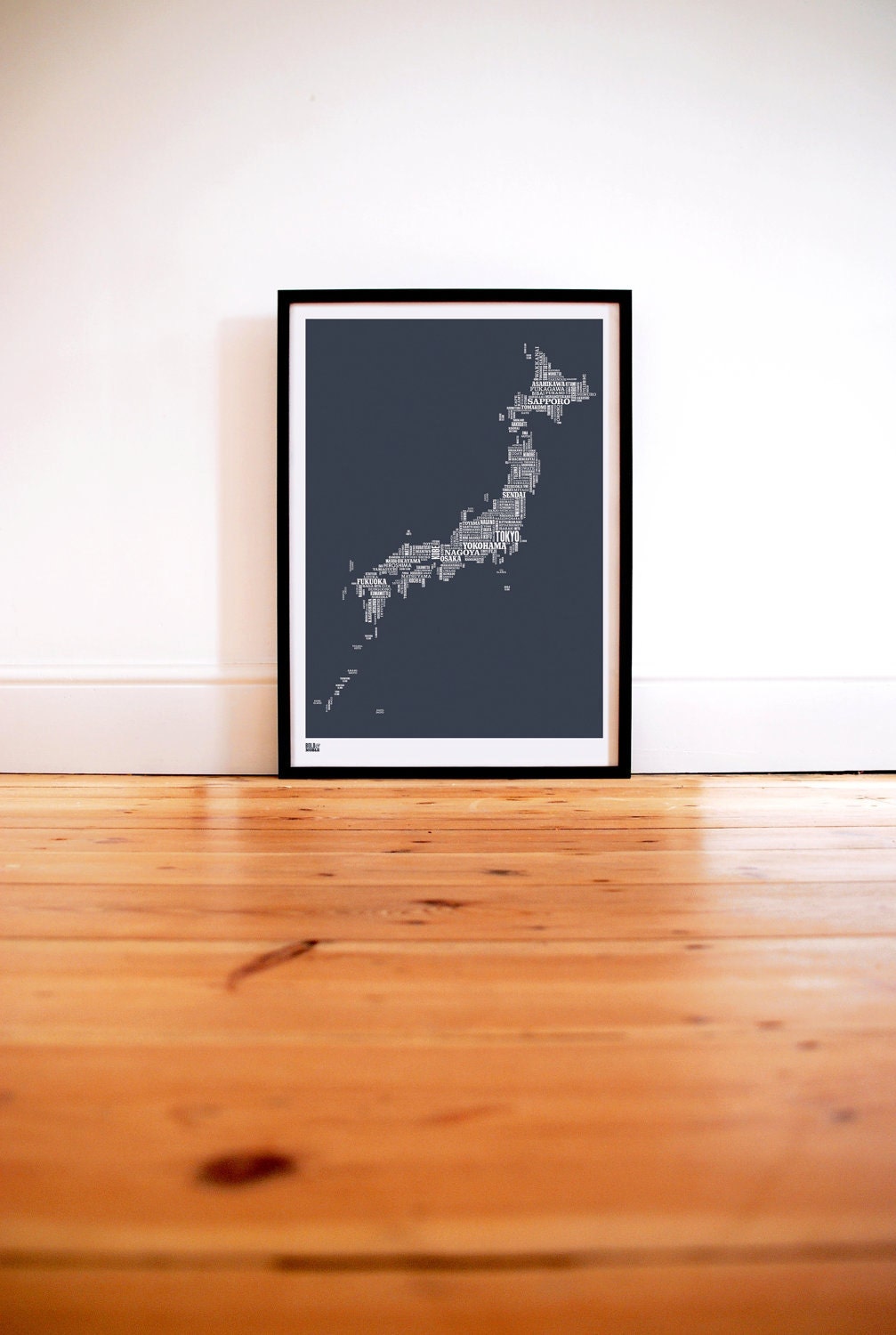 Japan Type Map in Sheer Slate - decorative screen print