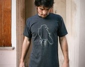 men's tshirt - baby bird tshirt - canary tshirt - American Apparel cotton poly  blend - heather black - FREE SHIPPING - flytrap