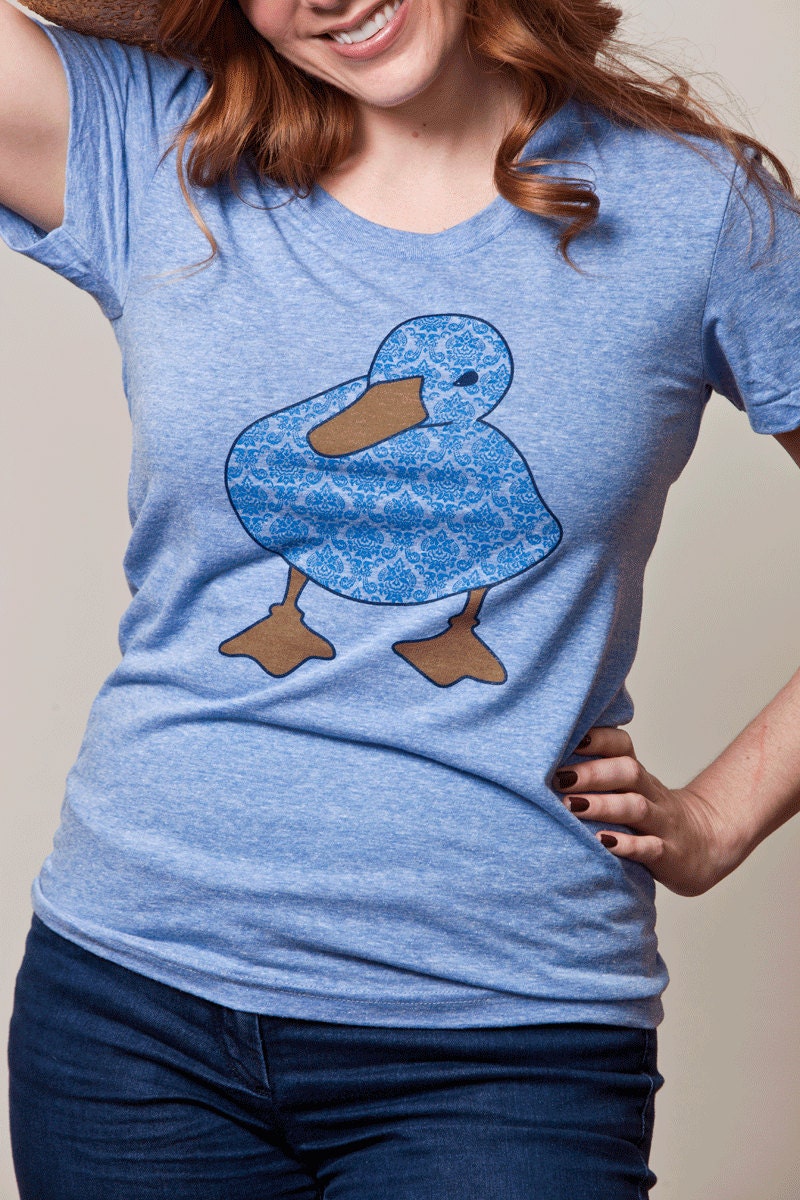 women's tshirt - duckling tshirt - duck tshirt - American Apparel tri-blend women's track tee - heather blue - FREE SHIPPING