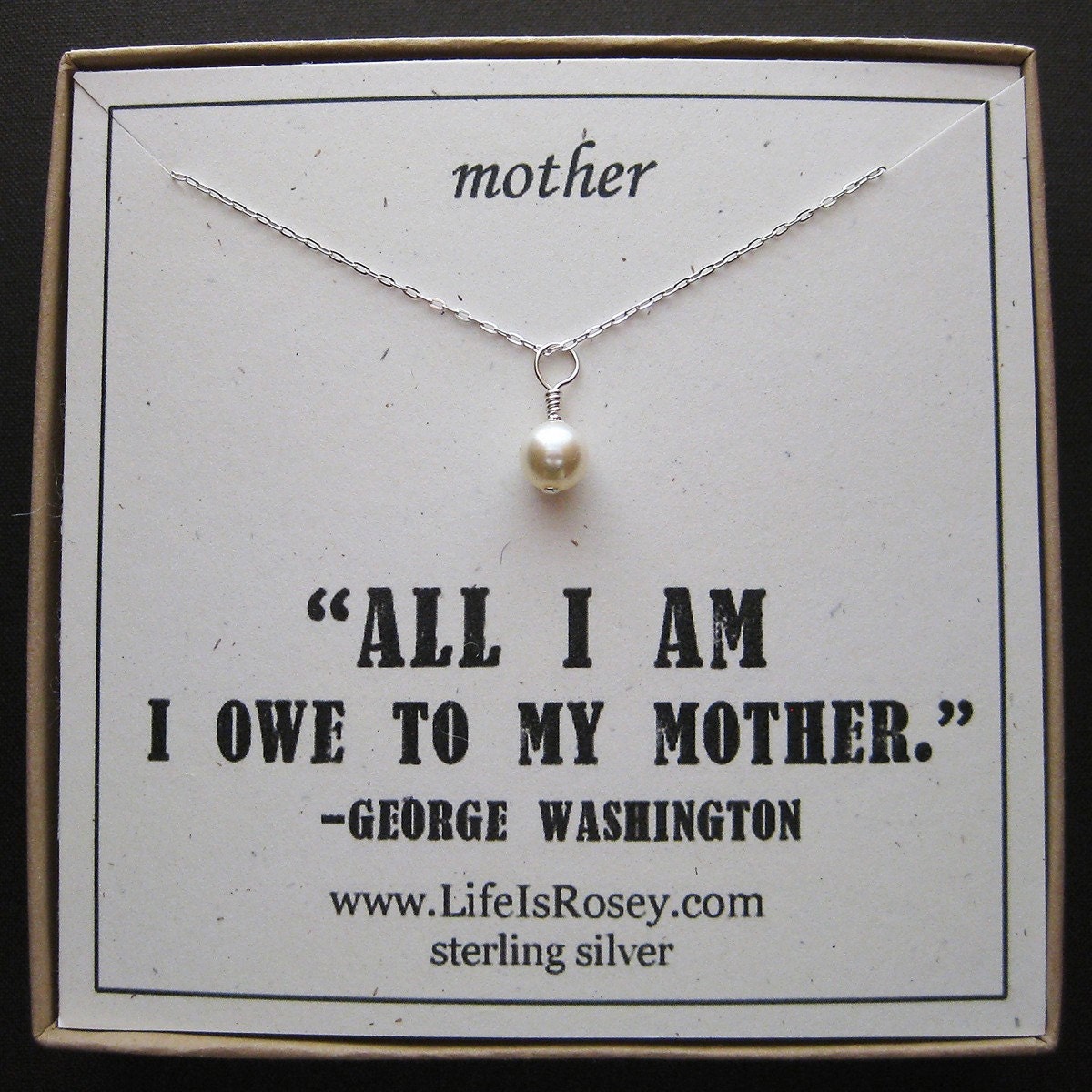 Gift for Mother - Gift for Mom - Mother Necklace with Handwrapped Swarovski Pearl and Boxed Card - Quote Card