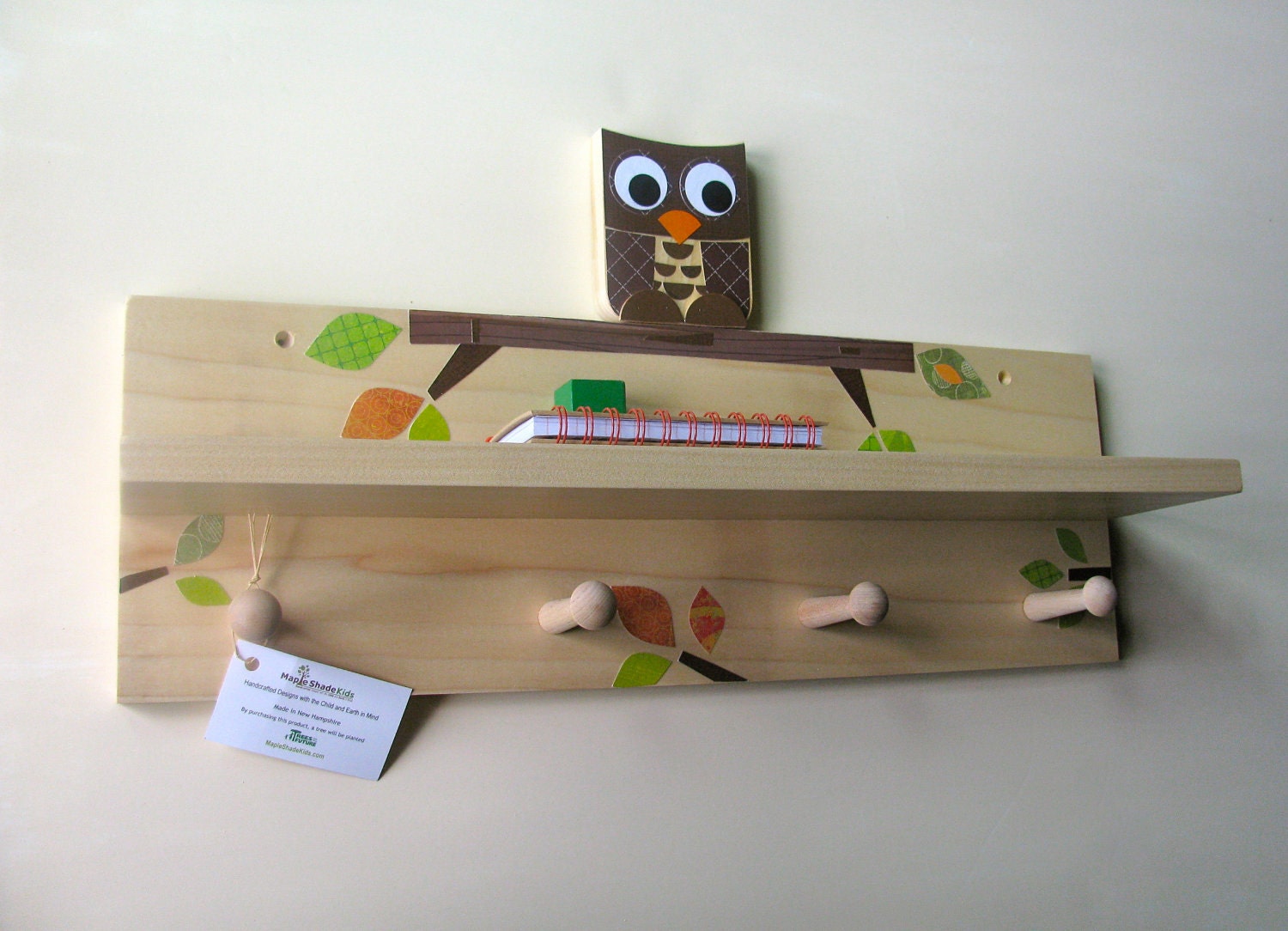 Chocolate Brown Owl Shelf and Peg Rack Combo - eco-friendly- by Maple Shade Kids