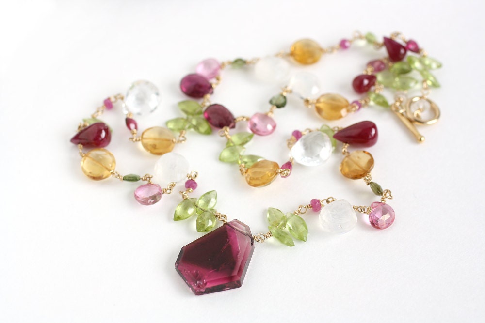 Delicate tourmaline and mixed gemstone necklace