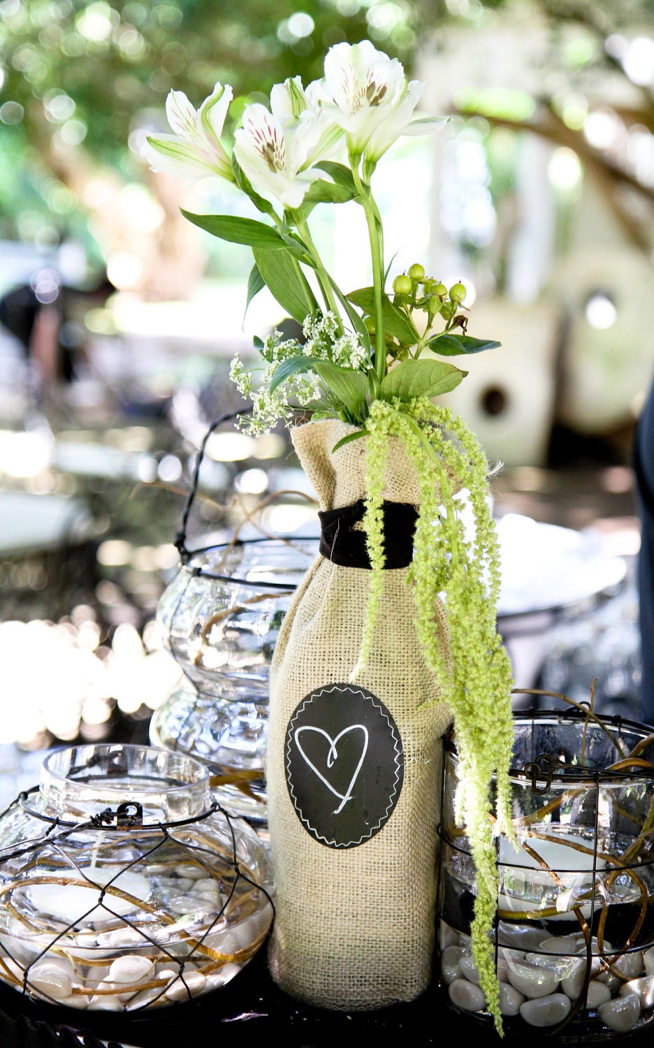 Set of 20 Burlap Wine Bottle Bags with Chalk Cloth Message Labels - Spots to Jot over, and over again