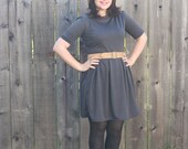 Gray Long Sleeve Pleated Dress- Vintage Style Charcoal Grey Dress