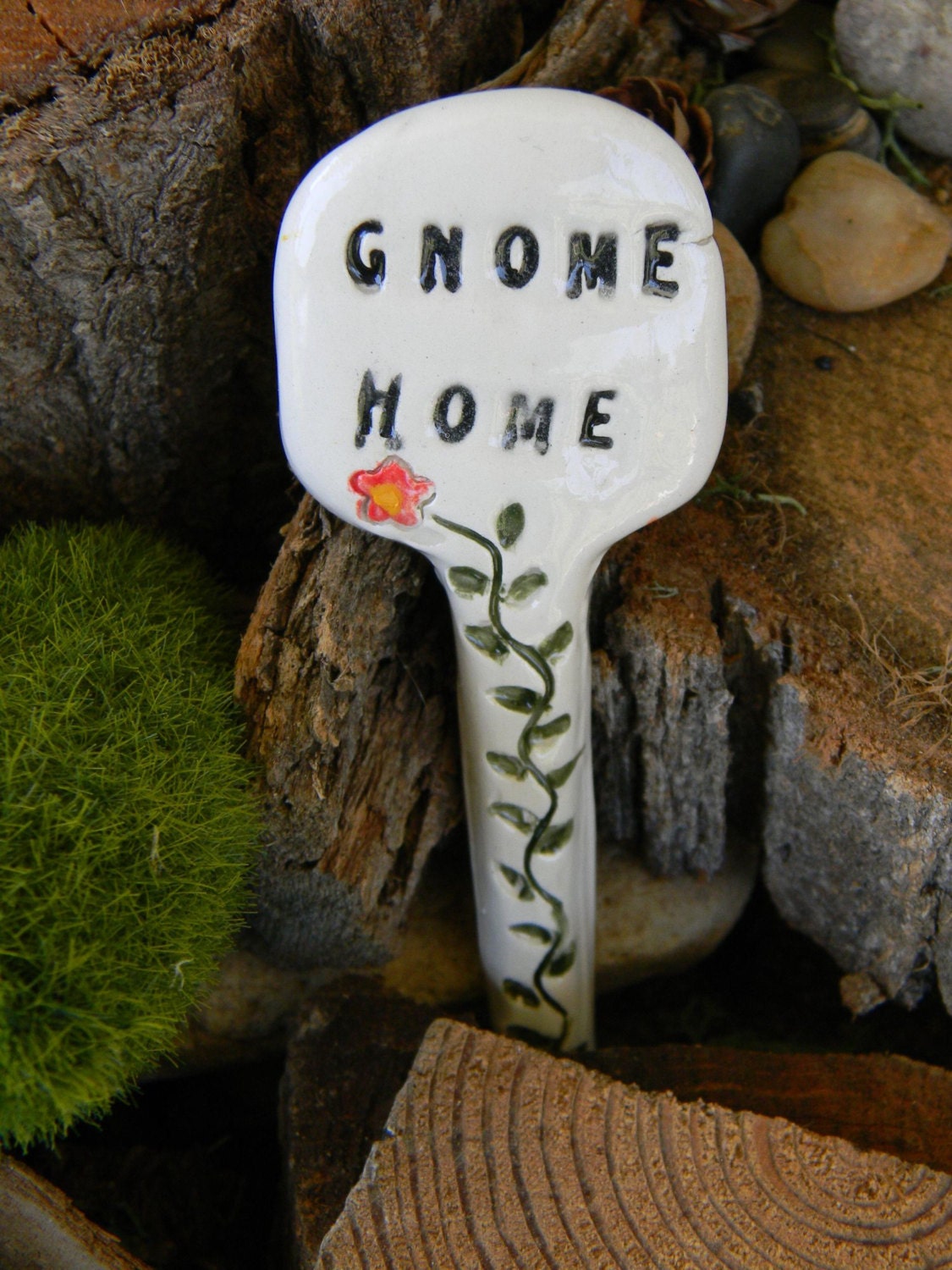 Gnome Home    - Garden sign plant marker - Terrarium sign  ceramic all glazed