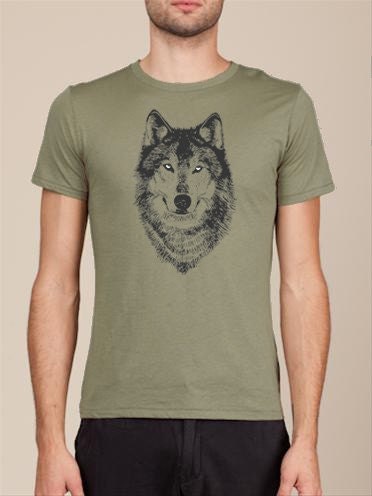 Sale, Men's Organic Wolf Shirt, army green short sleeve, dark gray and white ink, sexy t-shirt, werewolf, woodland design, all sizes
