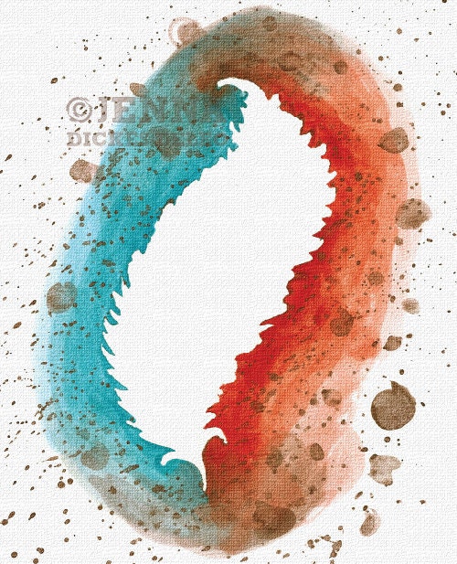 Red and Blue Feather original art print - 5 x 6