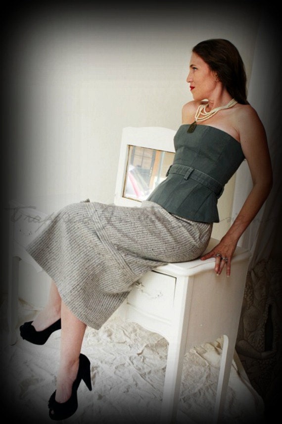 Bustier Top, Steampunk Bustier, Bustier in Green Khaki, Corset