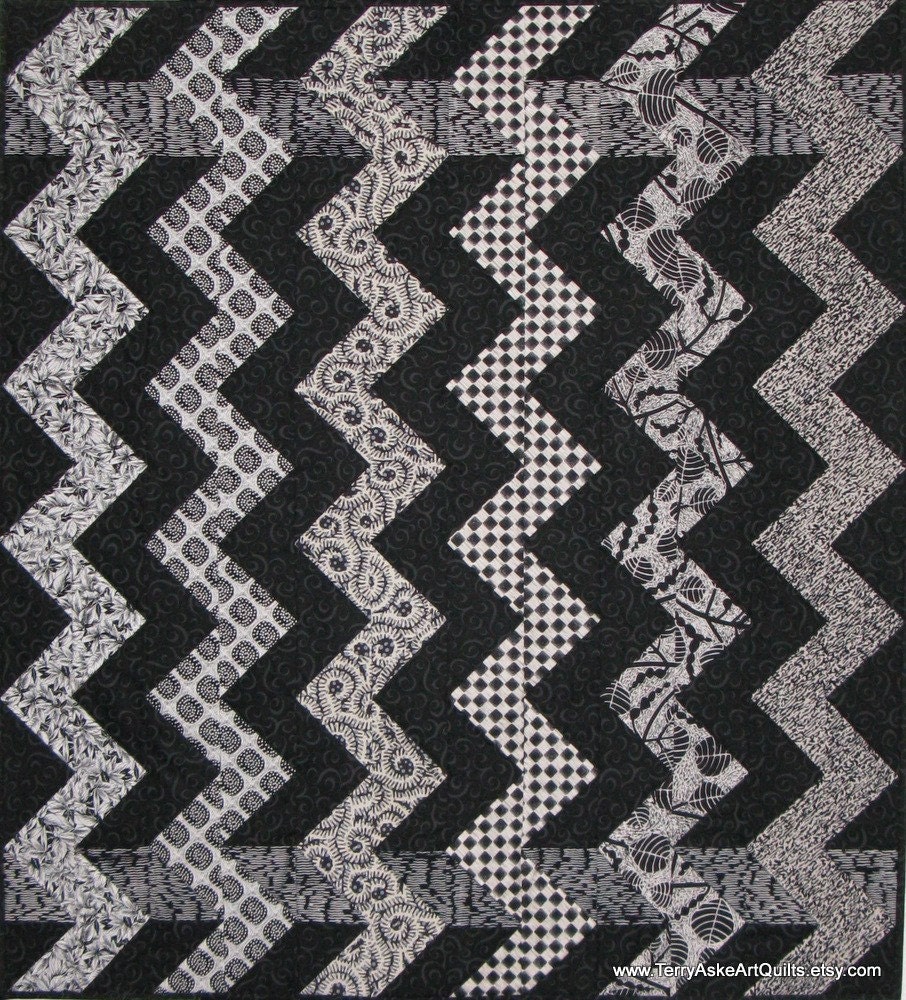 Art Quilt Wall Hanging - Black and White ZigZag