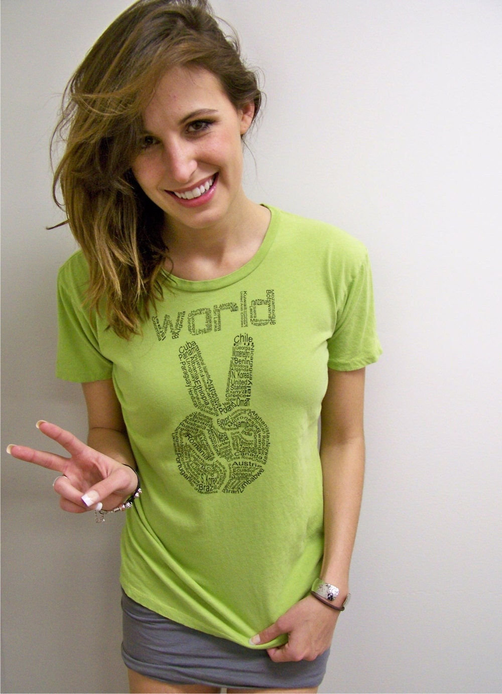 World Peace Womens tshirt Alternative Apparel t shirt Kiwi, Grey, Persimmon