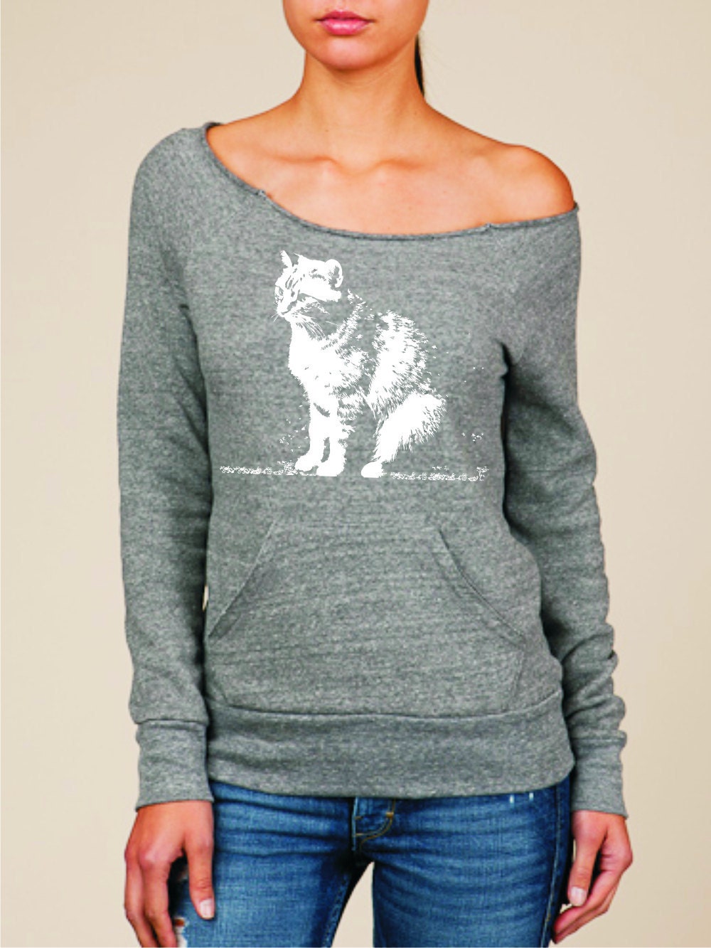 Cat sweater Abby on womens off the shoulder sweatshirt eco friendly Alternative Apparel Mothers Day