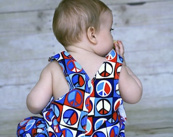 Overall in Patriotic Peace Signs - Size 0/6 month (LAST ONE)