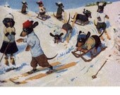 Dachshund Dog s Skiing Winter Holiday Card s Ski Fun Doxie Dressed Dogs Snow Dachie Holiday