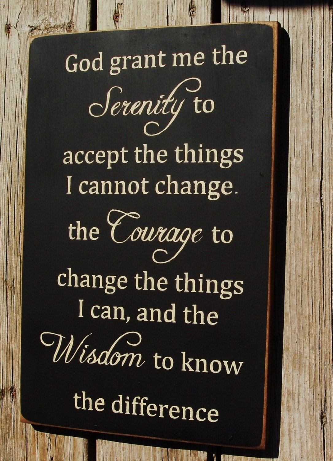 God grant me the serenity... vertical primitive wood sign