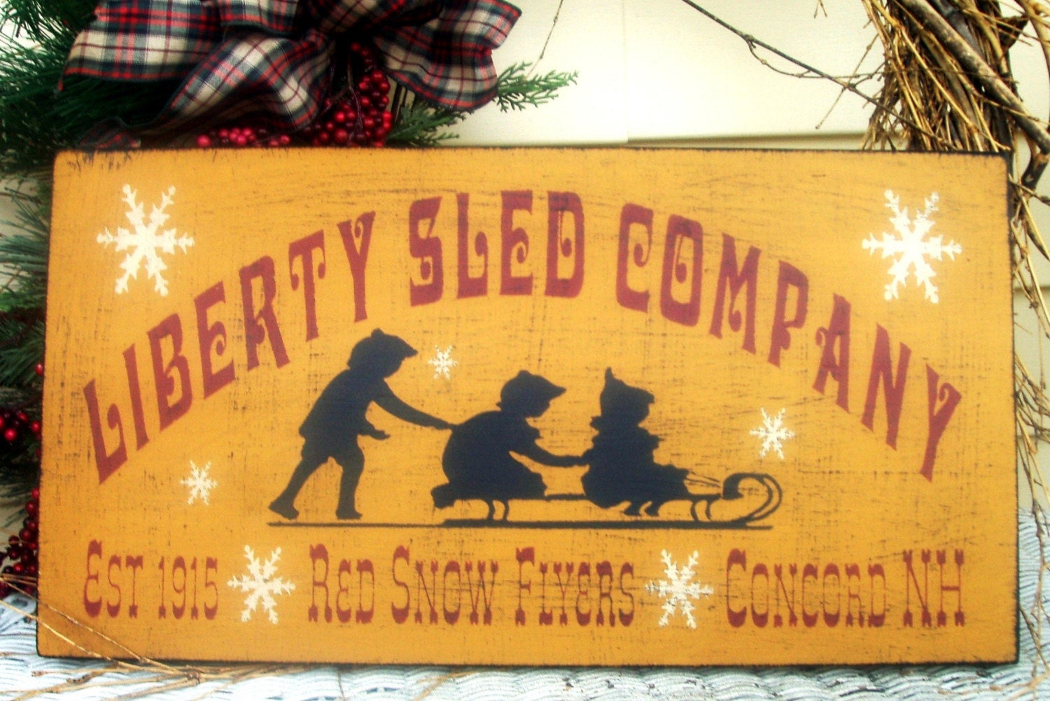 Liberty Sled Company primitive wood Christmas sign