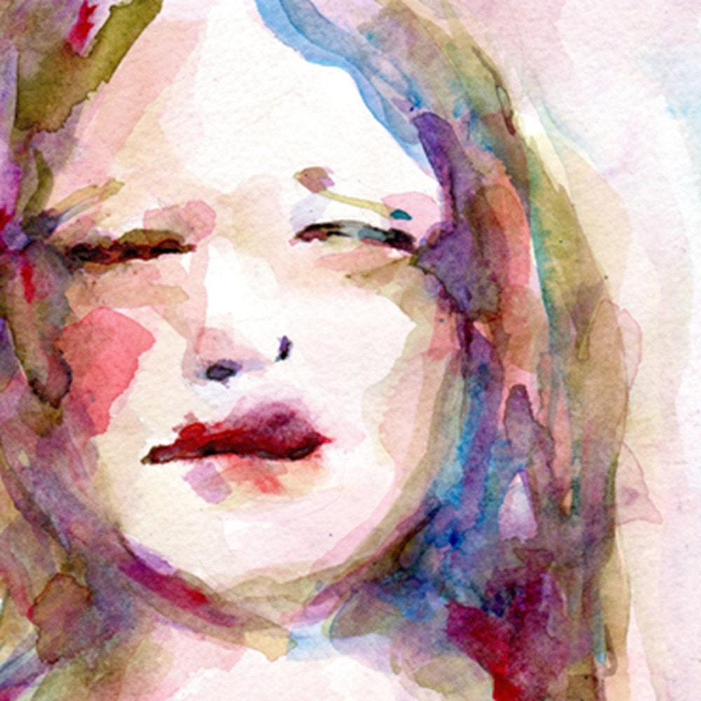 Romantic Womans Face Summer Dream Original Watercolor Painting 8x10