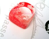 Size 7.5 Red and White Solid square Resin Ring - swirled clear and opaque resin by BuyMyCrap. Ready to Shiip