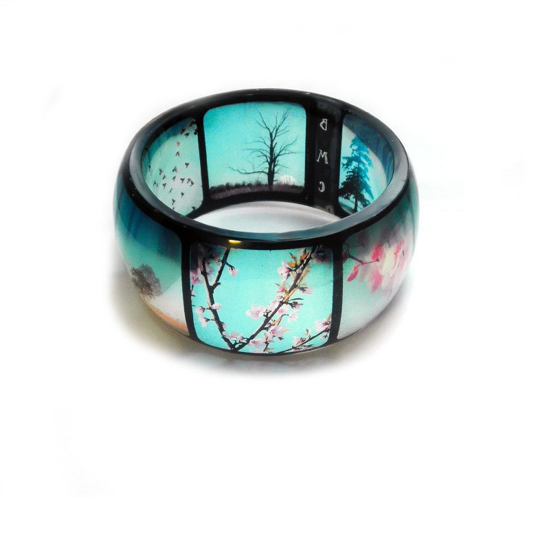 Nature Resin Bangle. Instagram Bangle Bracelet. Flower Bracelet. Bangle Cuff. Graphic Bangle.