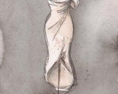 Custom Wedding Dress Painting - Wedding Gift  - 8x10 - Watercolor and Charcoal Painting