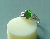Ammolite Sterling Silver Ring Bright Green and Dark Green