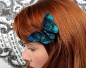 Butterfly Hair Clip Peacock Fascinator Silk Origami Butterfly Black and Peacock Teal Blue Silks Gift LARGE SIZE shown