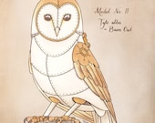 Clockwork Barn Owl - 8x10 inch Print, steampunk illustration