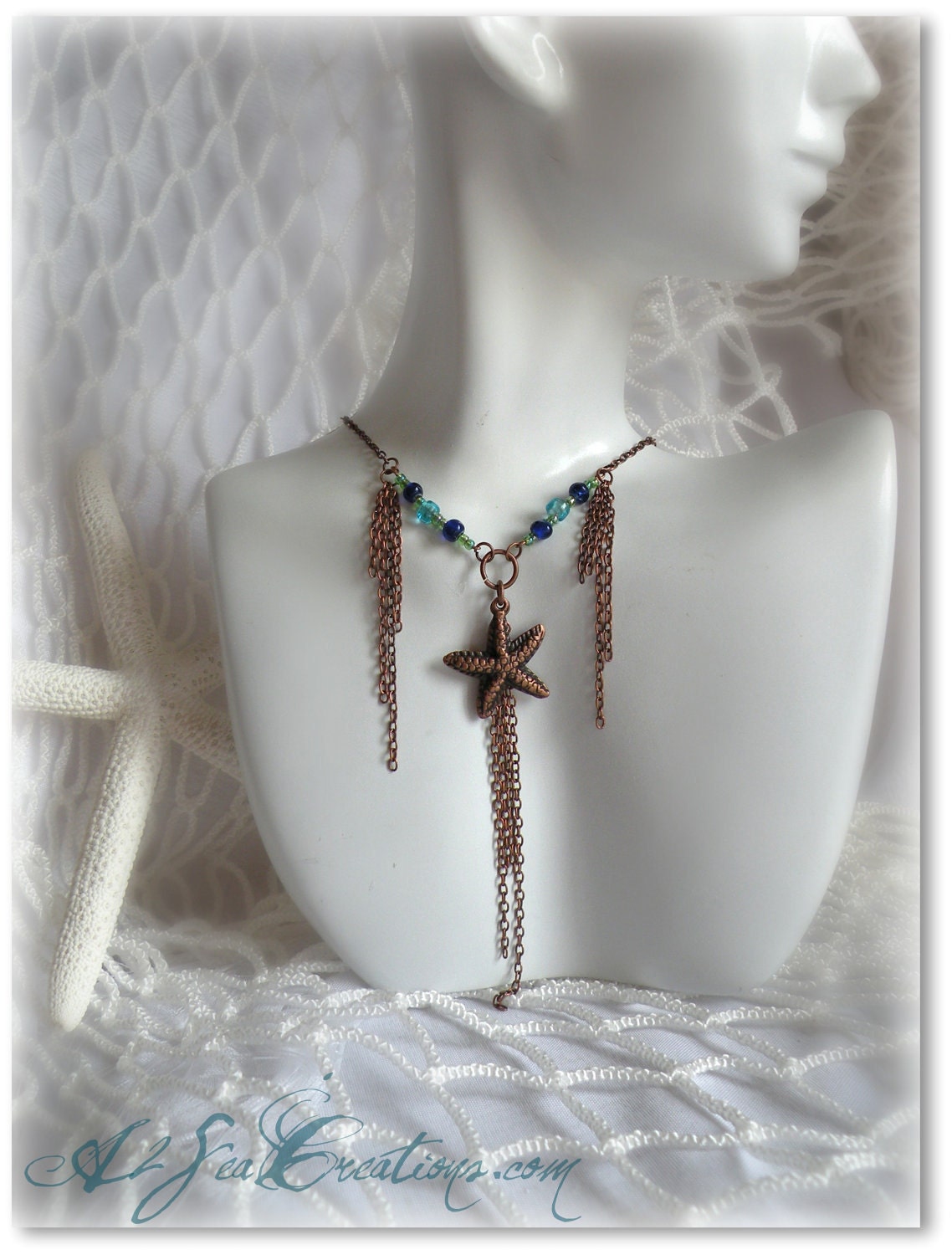 Gem Of The Sea - Mermaid Starfish Antique Copper Beaded Necklace