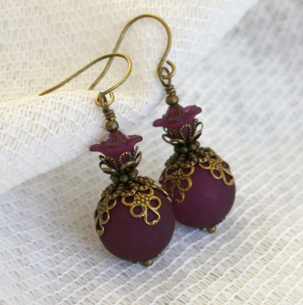 Purple Velvet Earrings - Vintage Style Lucite Beaded