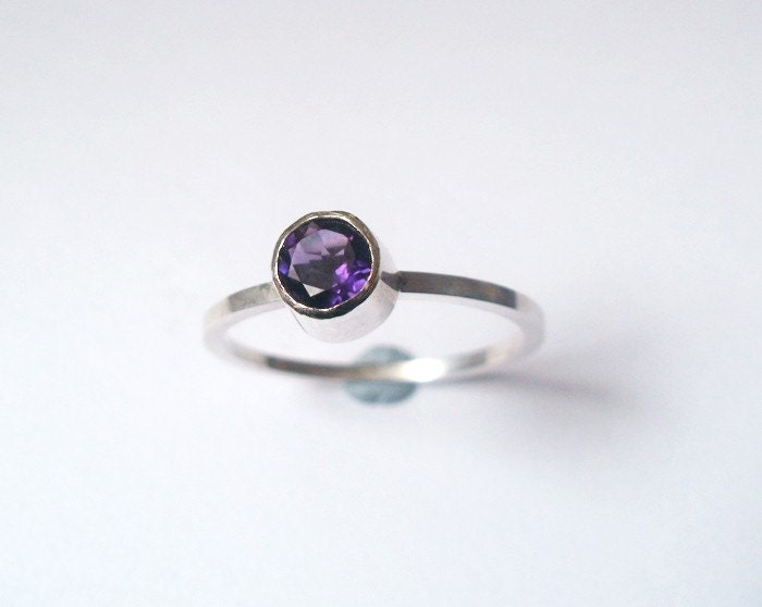 Natural Purple Amethyst and Sterling Stacker ring, Solitaire Ring, handmade in UK