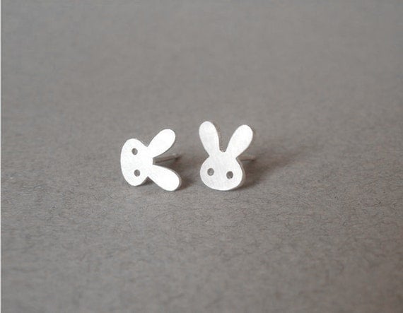 sterling silver bunny rabbit earring studs version 1, handmade in beautiful Cornwall