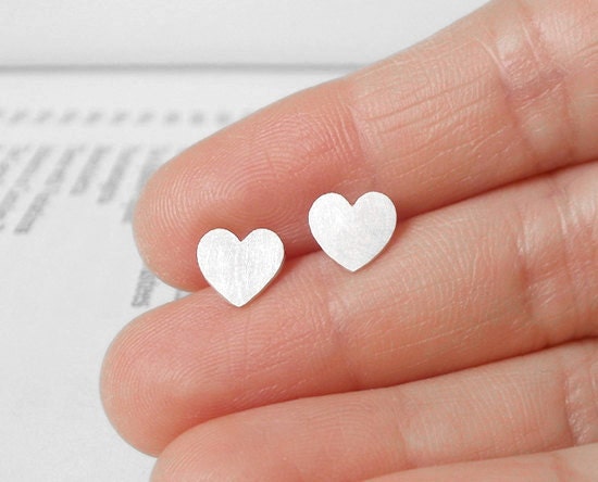 sterling silver Sweet Heart earring studs, handmade in UK