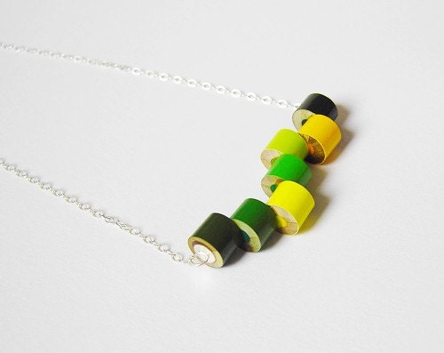 Sterling silver color pencil necklace, Spring No. 2, the green and yellow series