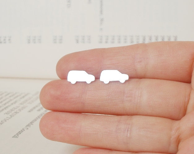sterling silver mini car ear studs No.1, handmade in UK