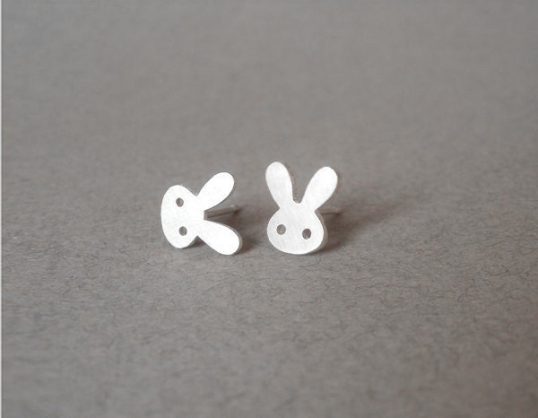 sterling silver bunny rabbit earring studs version 1, handmade in beautiful Cornwall